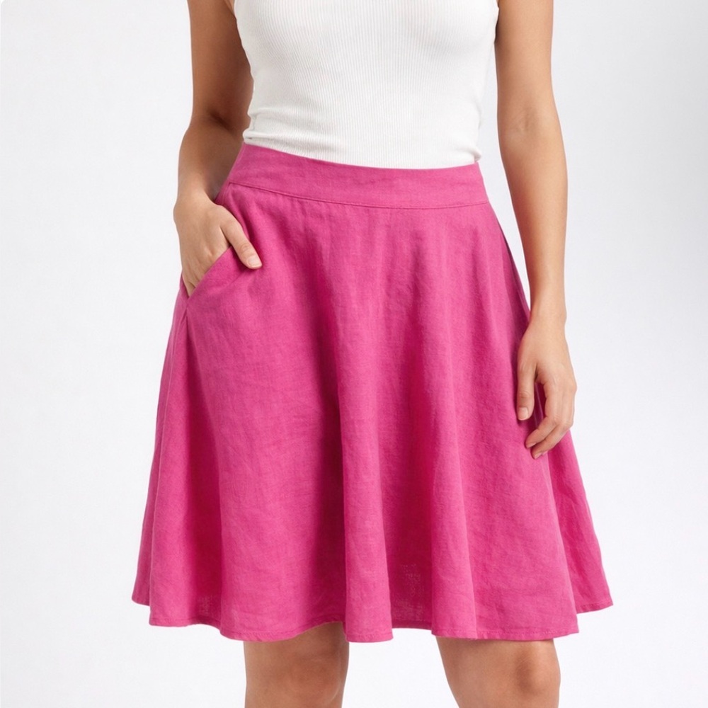 Ralph Lauren Hot Pink Linen Skirt Size 6 A-Line Swing Skirt Pockets Preppy